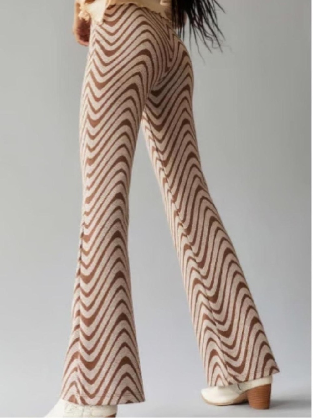 Urban Outfitters Bryn Pull-On Flare Pants | brown & cream | Size S | Like New - Picture 3 of 13